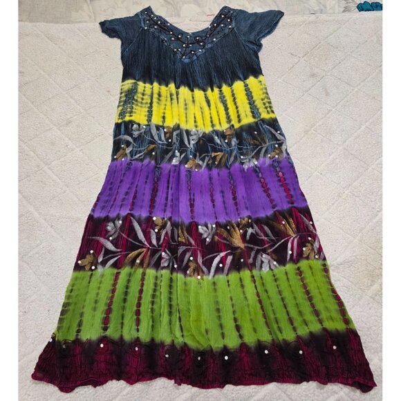 Riviera Sun Women's Multicolor Tie Dye Short Sleeve Dress Sequins Free Plus NWT - Picture 4 of 10